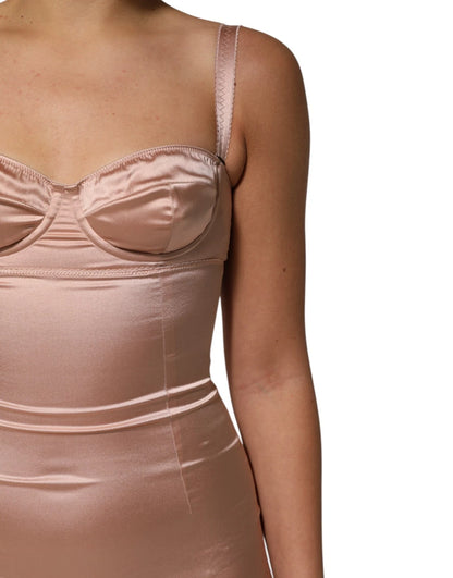Dolce &amp; Gabbana – Bustier-Midikleid aus Seidensatin in Blush Pink