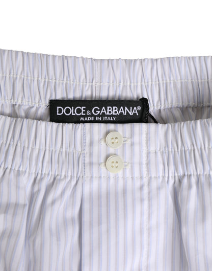 Dolce &amp; Gabbana – Badeshorts aus Baumwolle mit Streifen und Knopfleiste in Weiß und Blau