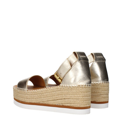 See By Chloé Gold Leather Wedge Sandals