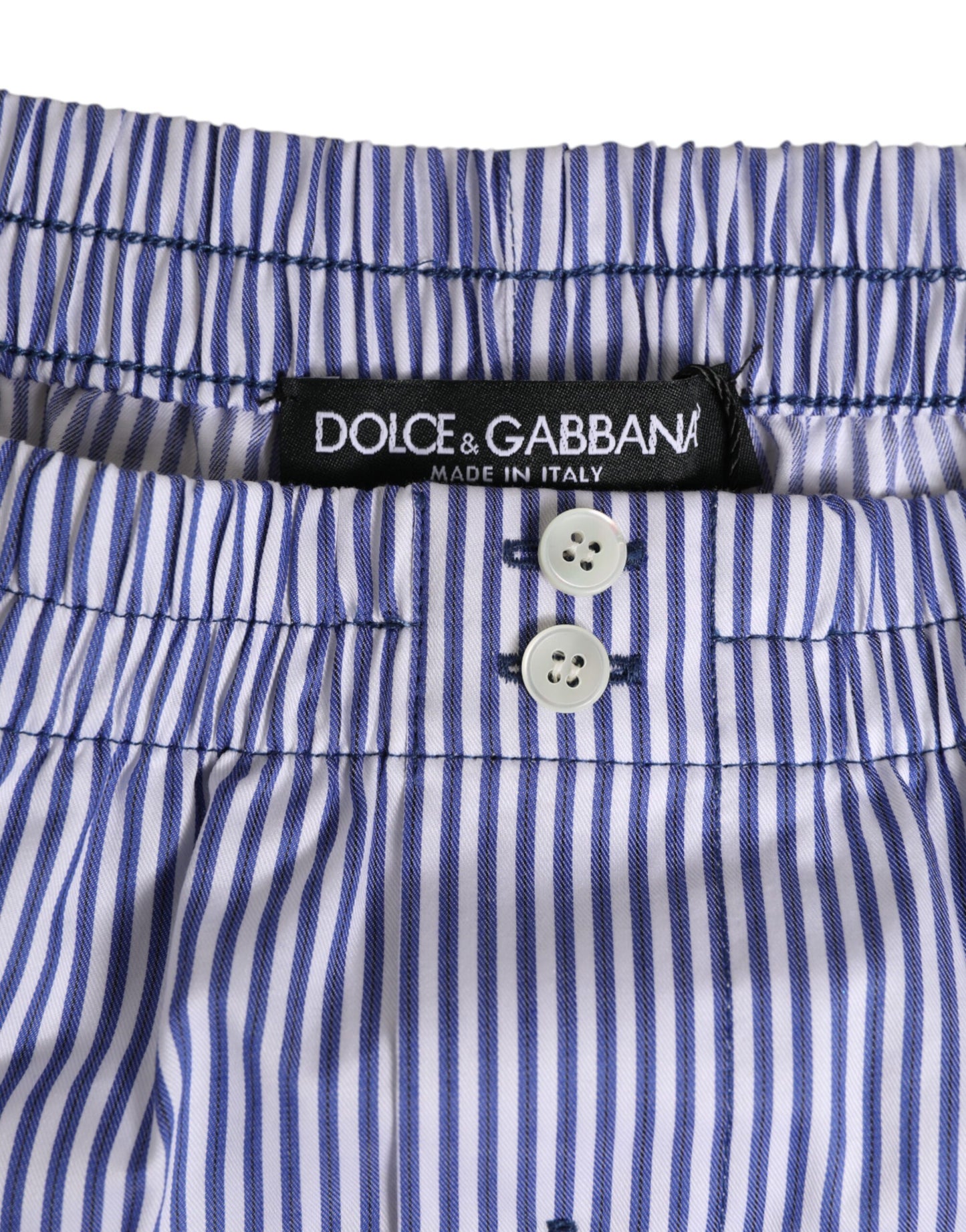 Dolce &amp; Gabbana – Blau-weiße Bademode aus gestreifter Baumwolle mit Knopfleiste