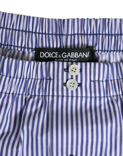 Dolce &amp; Gabbana – Blau-weiße Bademode aus gestreifter Baumwolle mit Knopfleiste
