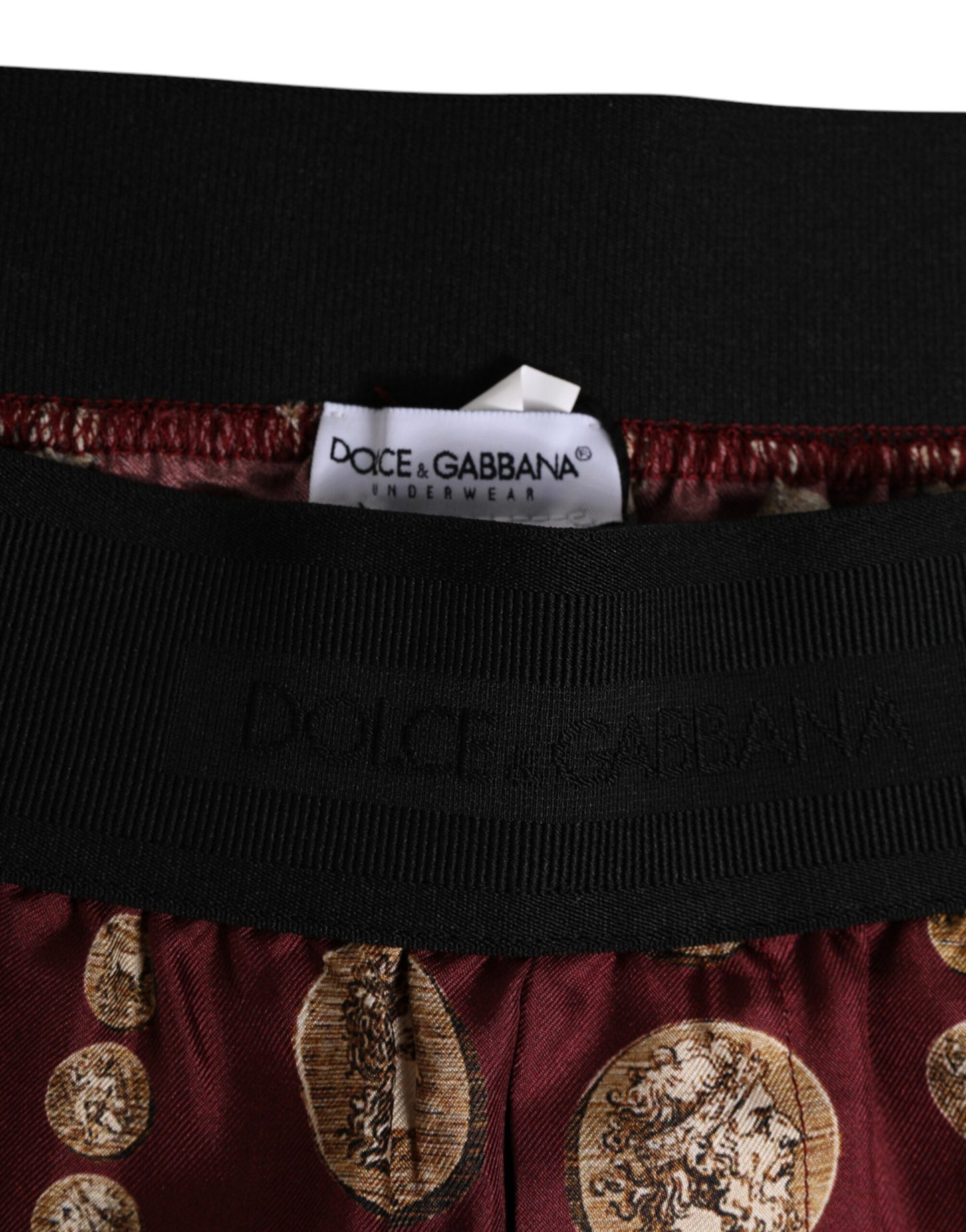 Dolce &amp; Gabbana – Burgunderrote Seiden-Boxershorts mit Münzdruck für Herren