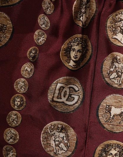 Dolce &amp; Gabbana – Burgunderrote Seiden-Boxershorts mit Münzdruck für Herren