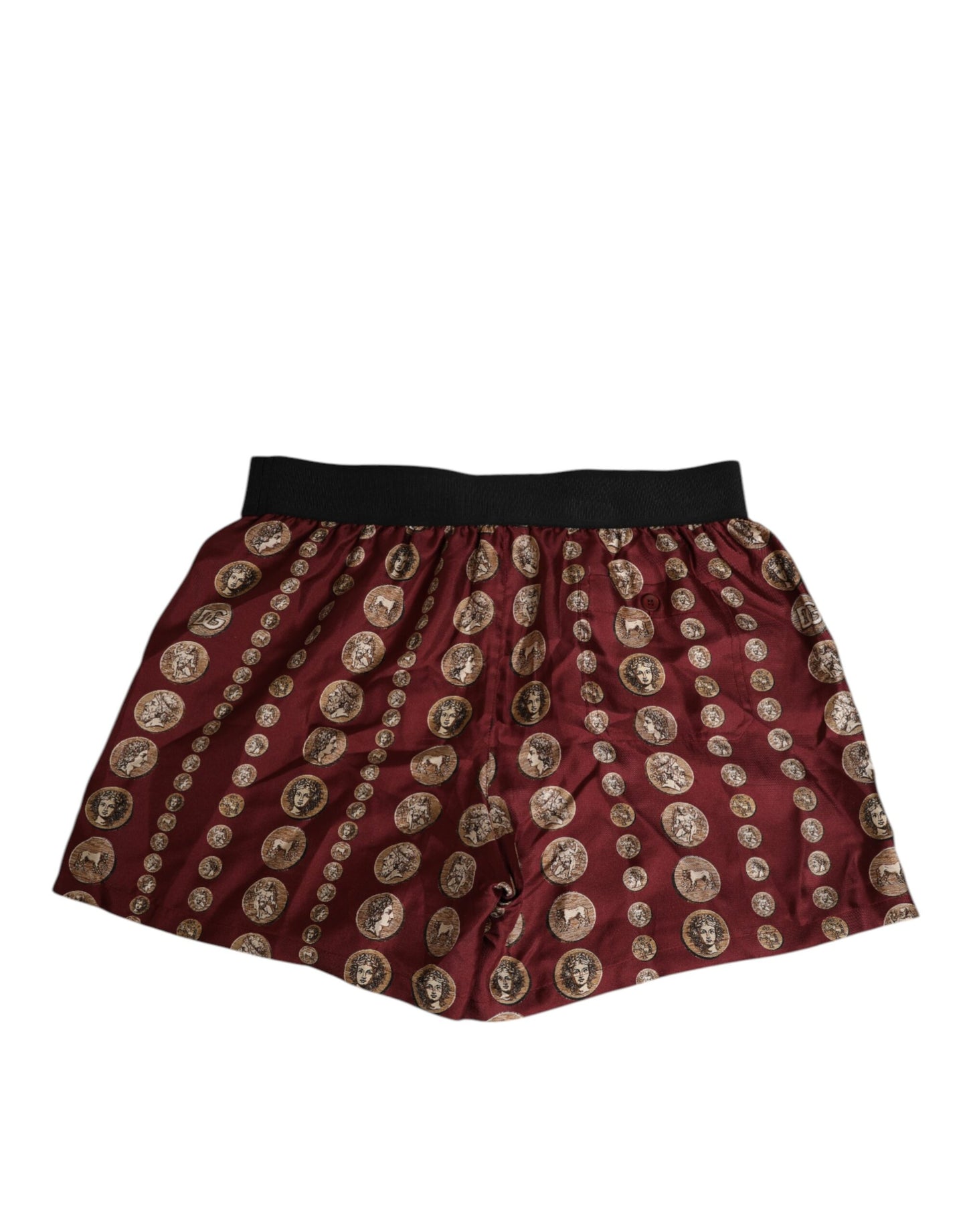 Dolce &amp; Gabbana – Burgunderrote Seiden-Boxershorts mit Münzdruck für Herren