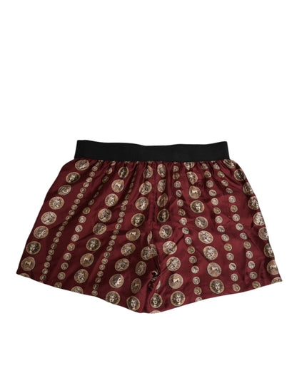 Dolce &amp; Gabbana – Burgunderrote Seiden-Boxershorts mit Münzdruck für Herren