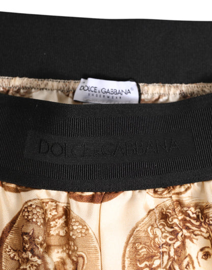 Dolce &amp; Gabbana – Braune Badeshorts aus Seide mit antikem Münzdruck