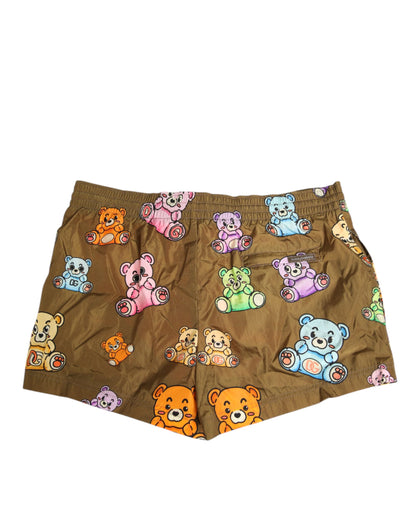 Dolce &amp; Gabbana Braune, mehrfarbige Teddybär-Shorts für Herren