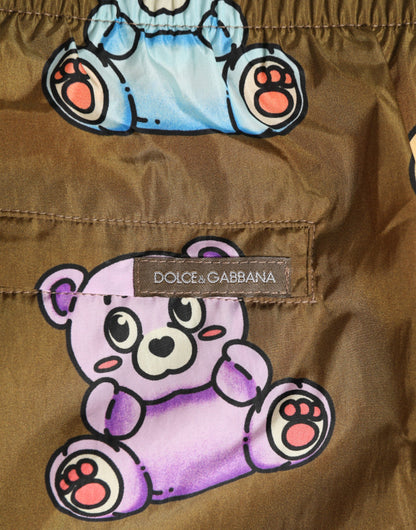 Dolce &amp; Gabbana Braune, mehrfarbige Teddybär-Shorts für Herren