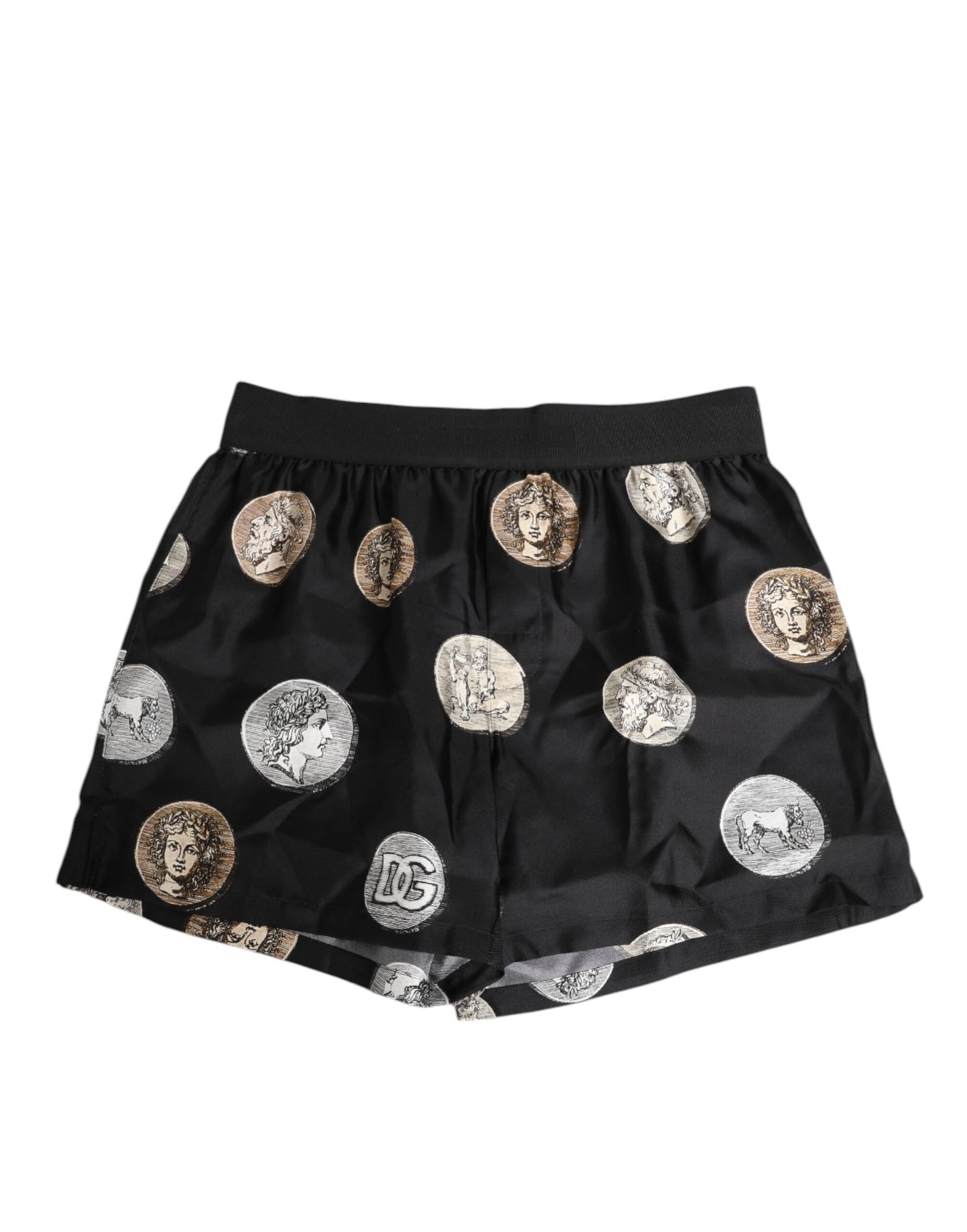 Dolce &amp; Gabbana – Schwarze Boxershorts aus Seide mit antikem Münzdruck