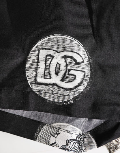 Dolce &amp; Gabbana – Schwarze Boxershorts aus Seide mit antikem Münzdruck