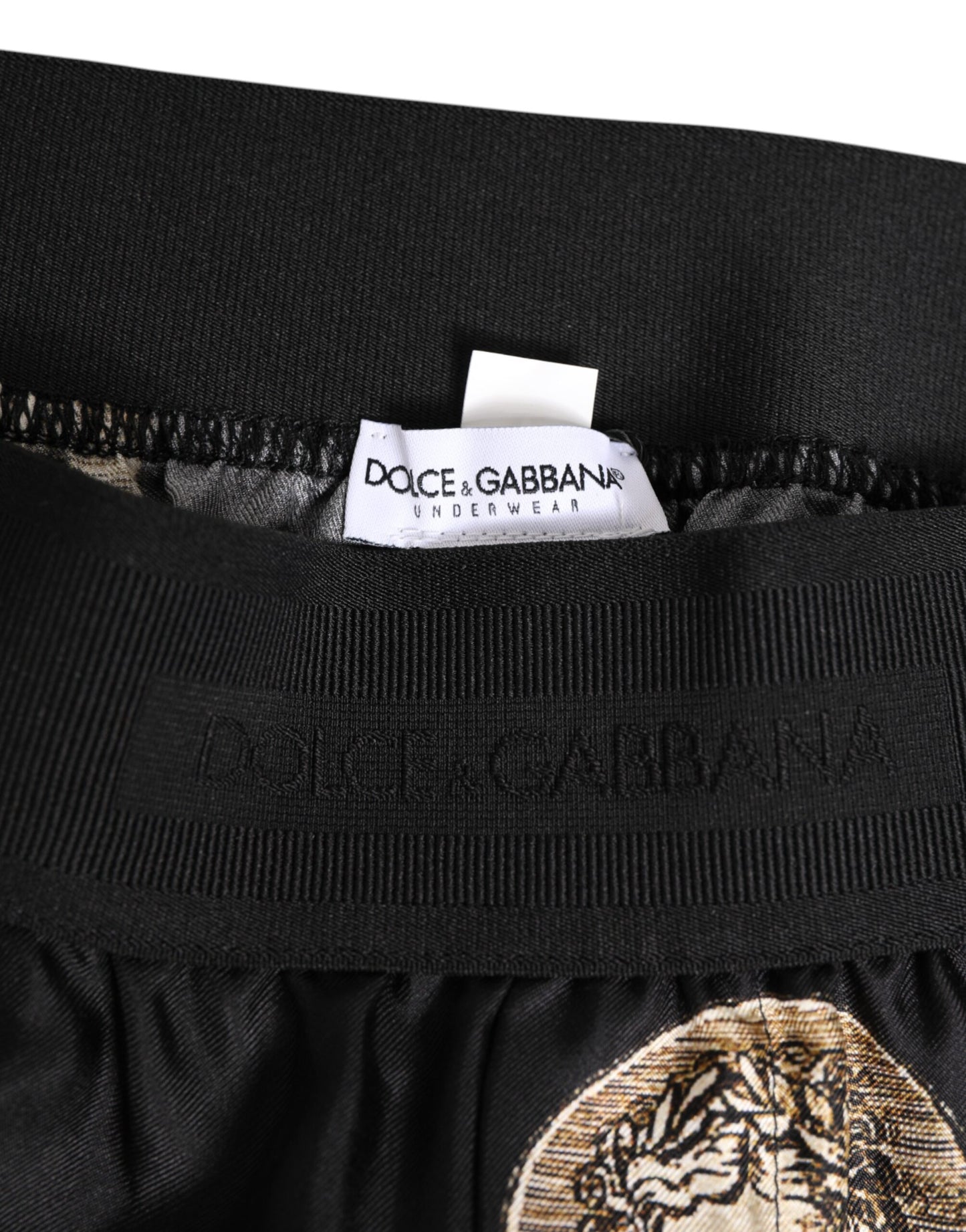 Dolce &amp; Gabbana – Schwarze Boxershorts aus Seide mit antikem Münzdruck