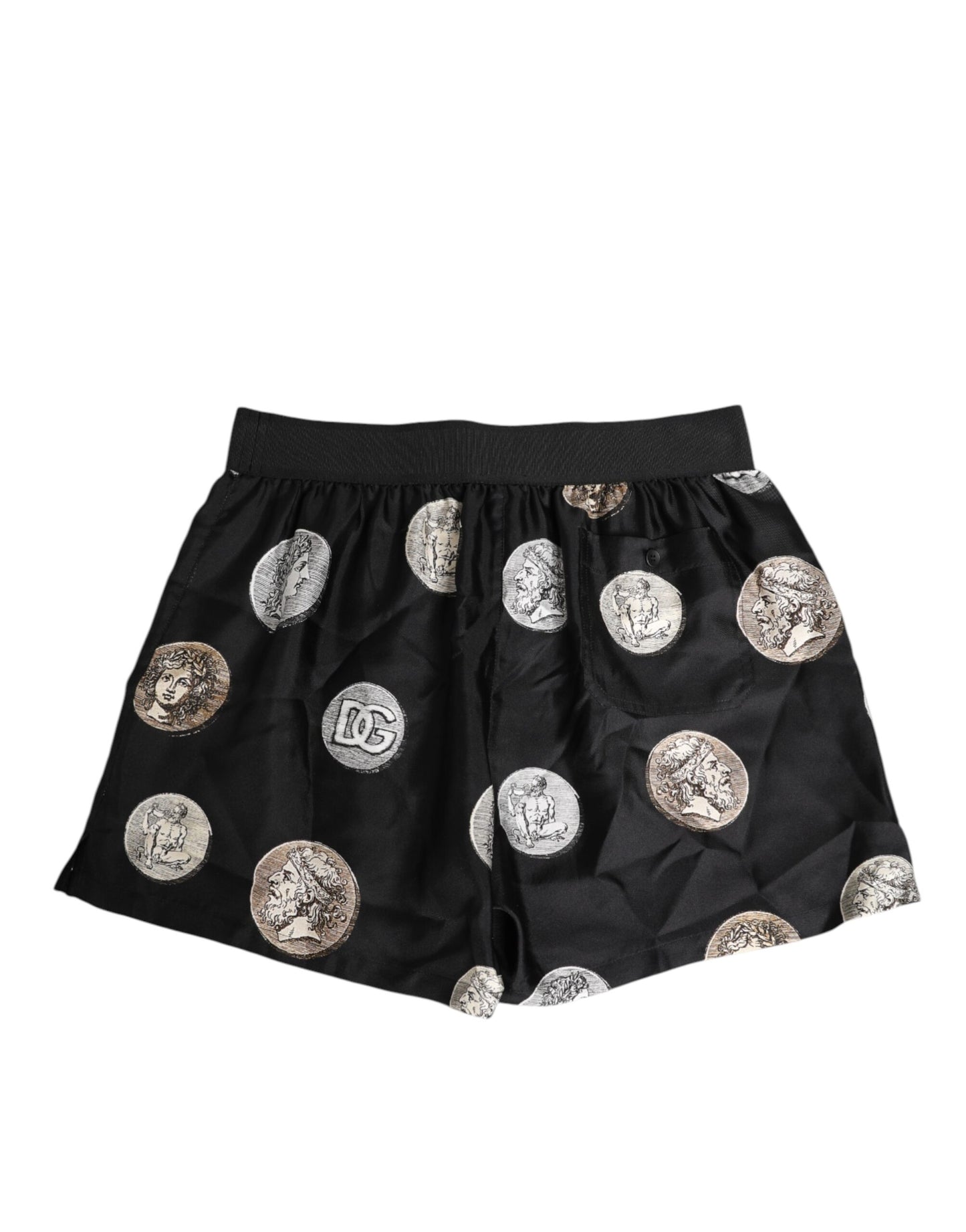 Dolce &amp; Gabbana – Schwarze Boxershorts aus Seide mit antikem Münzdruck
