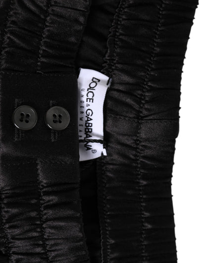 شورت سباحة رجالي قصير من دولتشي آند غابانا، مصنوع من الحرير الأسود والساتان المرن