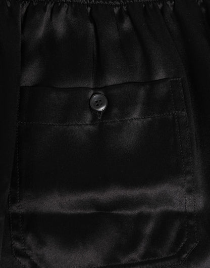 شورت سباحة رجالي قصير من دولتشي آند غابانا، مصنوع من الحرير الأسود والساتان المرن