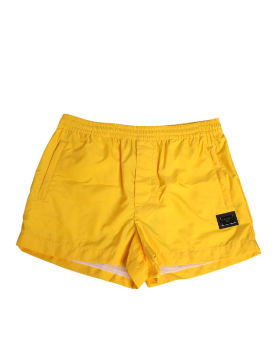 Dolce &amp; Gabbana – Gelbe Nylon-Boxershorts mit Logo-Schild
