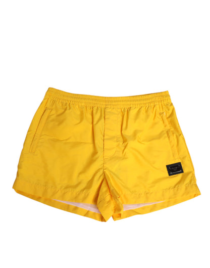 Dolce &amp; Gabbana – Gelbe Nylon-Boxershorts mit Logo-Schild