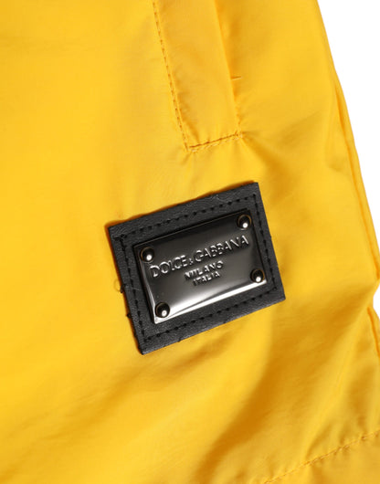 Dolce &amp; Gabbana – Gelbe Nylon-Boxershorts mit Logo-Schild
