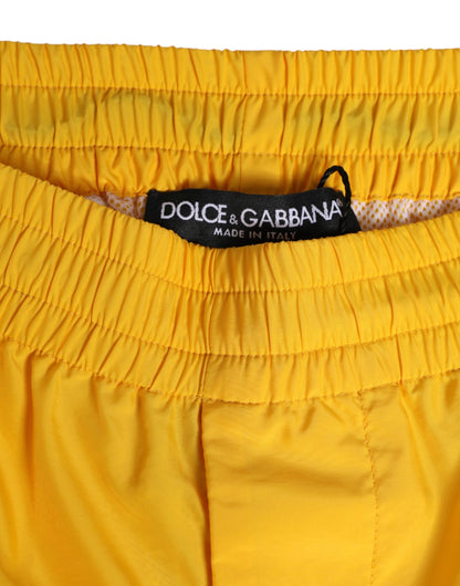 Dolce &amp; Gabbana – Gelbe Nylon-Boxershorts mit Logo-Schild