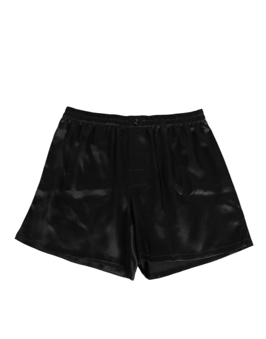 Dolce &amp; Gabbana Schwarze elastische Herren-Boxershorts aus Seidensatin