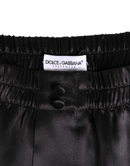 Dolce &amp; Gabbana Schwarze elastische Herren-Boxershorts aus Seidensatin