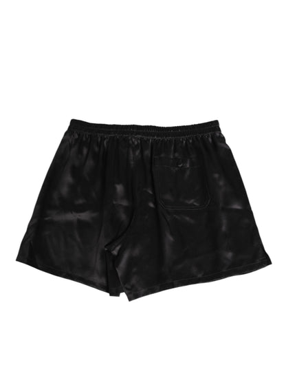 Dolce &amp; Gabbana Schwarze elastische Herren-Boxershorts aus Seidensatin