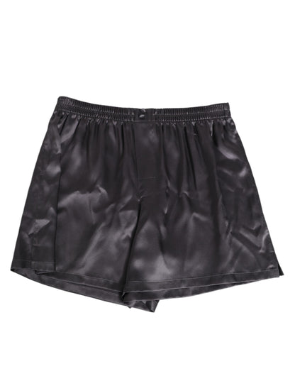 Dolce &amp; Gabbana Schwarze elastische Herren-Boxershorts aus Satin und Seide
