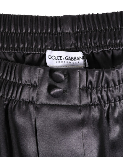 Dolce &amp; Gabbana Schwarze elastische Herren-Boxershorts aus Satin und Seide