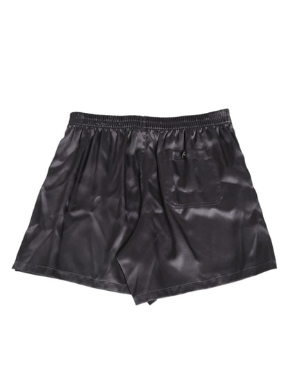 Dolce &amp; Gabbana Schwarze elastische Herren-Boxershorts aus Satin und Seide