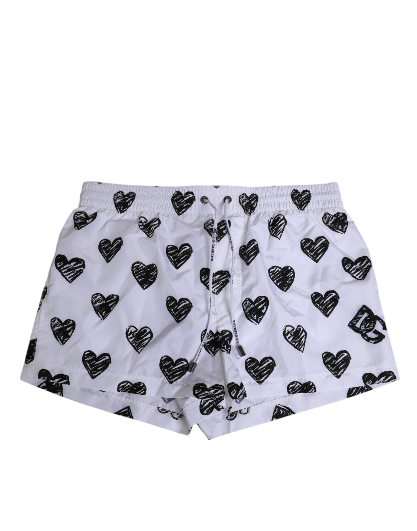 Dolce &amp; Gabbana Weiß Schwarz Herz Print Männer Boxershorts Bademode