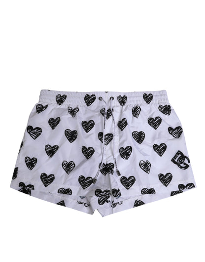 Dolce &amp; Gabbana Weiß Schwarz Herz Print Männer Boxershorts Bademode
