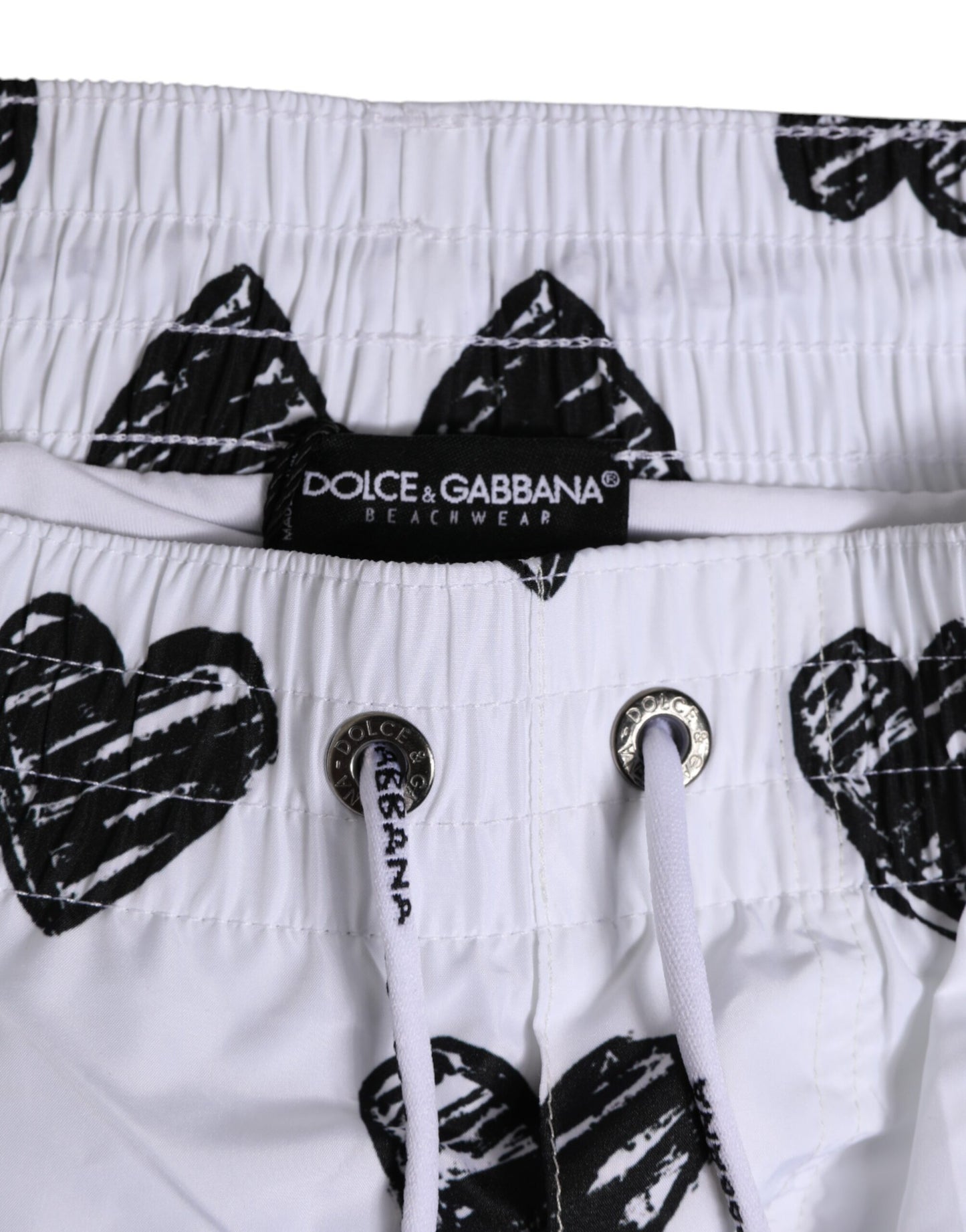 Dolce &amp; Gabbana Weiß Schwarz Herz Print Männer Boxershorts Bademode