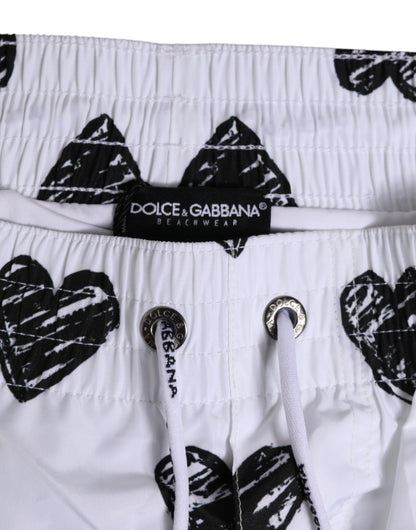 Dolce &amp; Gabbana Weiß Schwarz Herz Print Männer Boxershorts Bademode