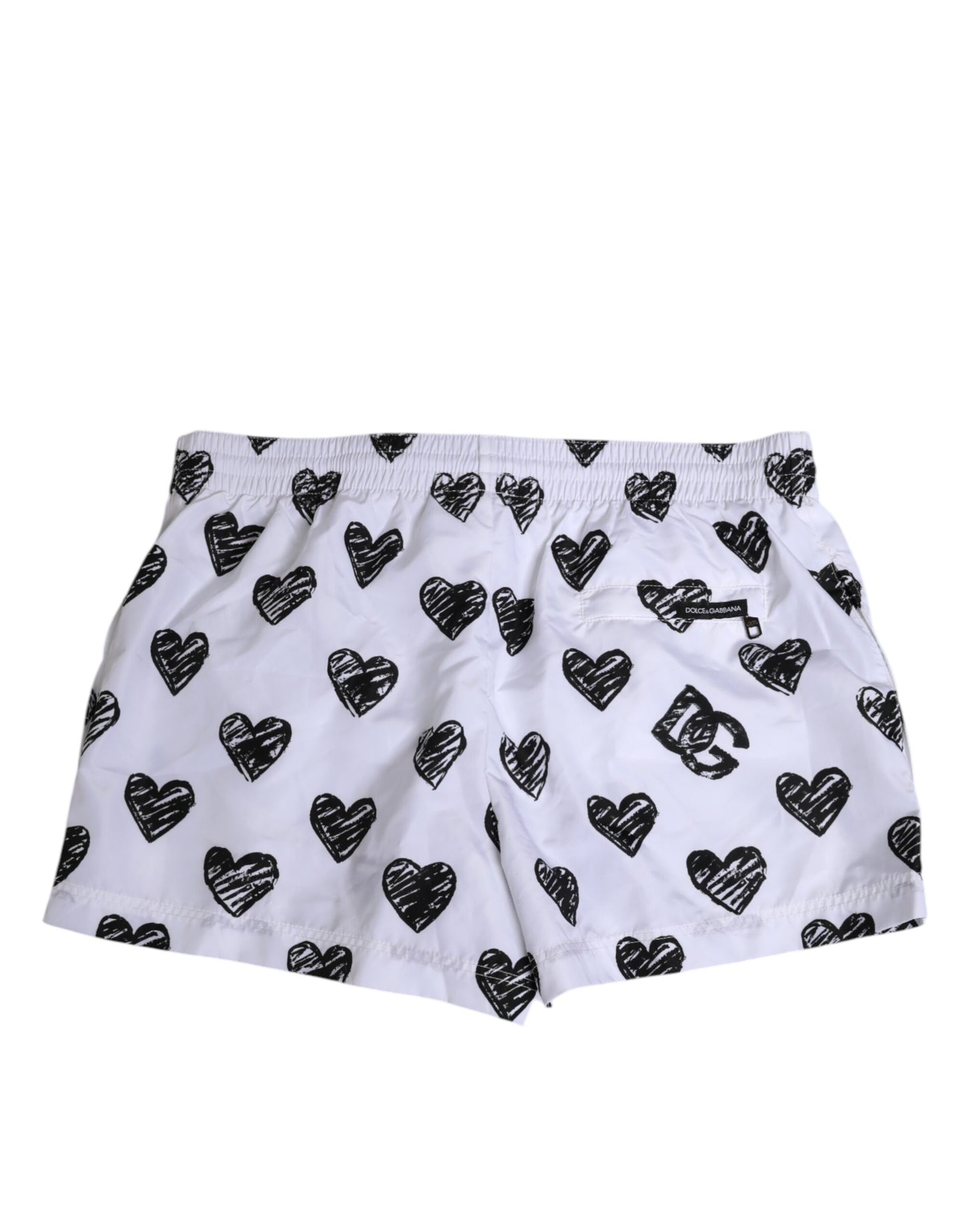 Dolce &amp; Gabbana Weiß Schwarz Herz Print Männer Boxershorts Bademode