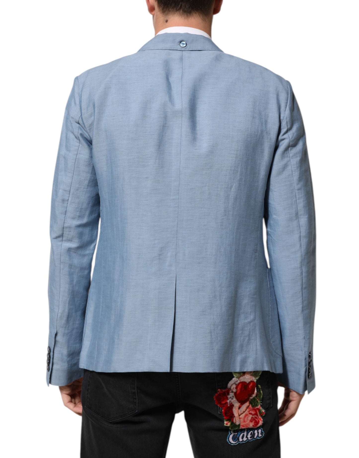 Dolce &amp; Gabbana Hellblauer Leinen-Zweireiher-Blazer für Herren