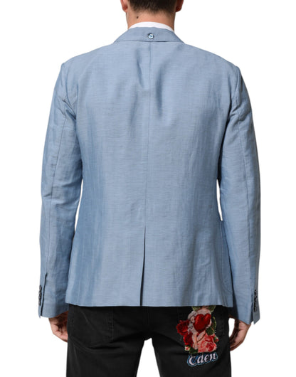 Dolce &amp; Gabbana Hellblauer Leinen-Zweireiher-Blazer für Herren