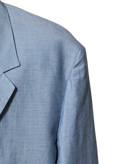 Dolce &amp; Gabbana Hellblauer Leinen-Zweireiher-Blazer für Herren