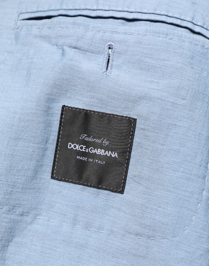 Dolce &amp; Gabbana Hellblauer Leinen-Zweireiher-Blazer für Herren
