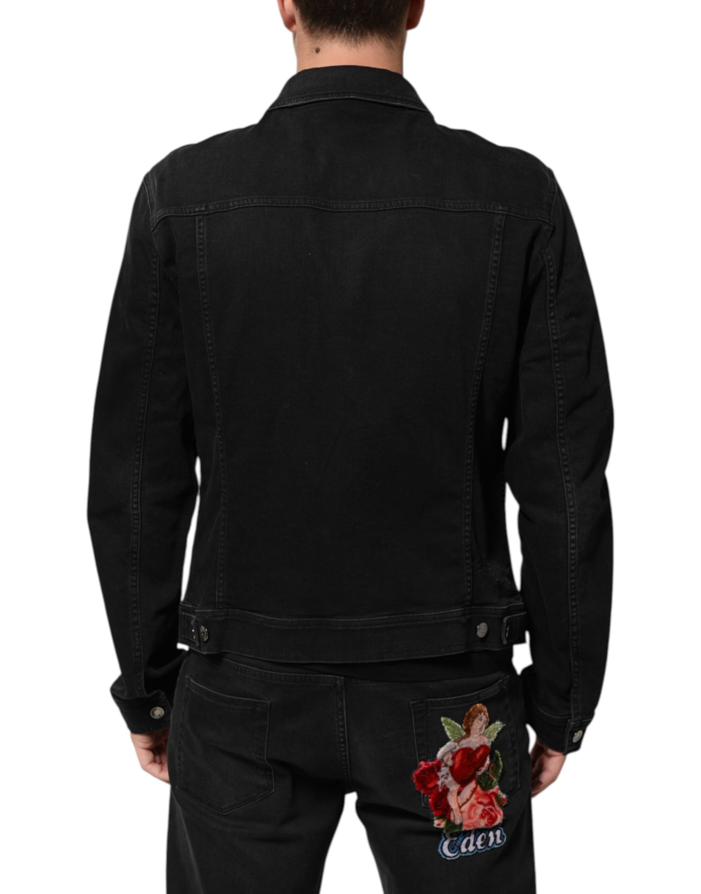 Dolce &amp; Gabbana – Schwarze Jeansjacke aus Baumwoll-Stretch mit Knöpfen