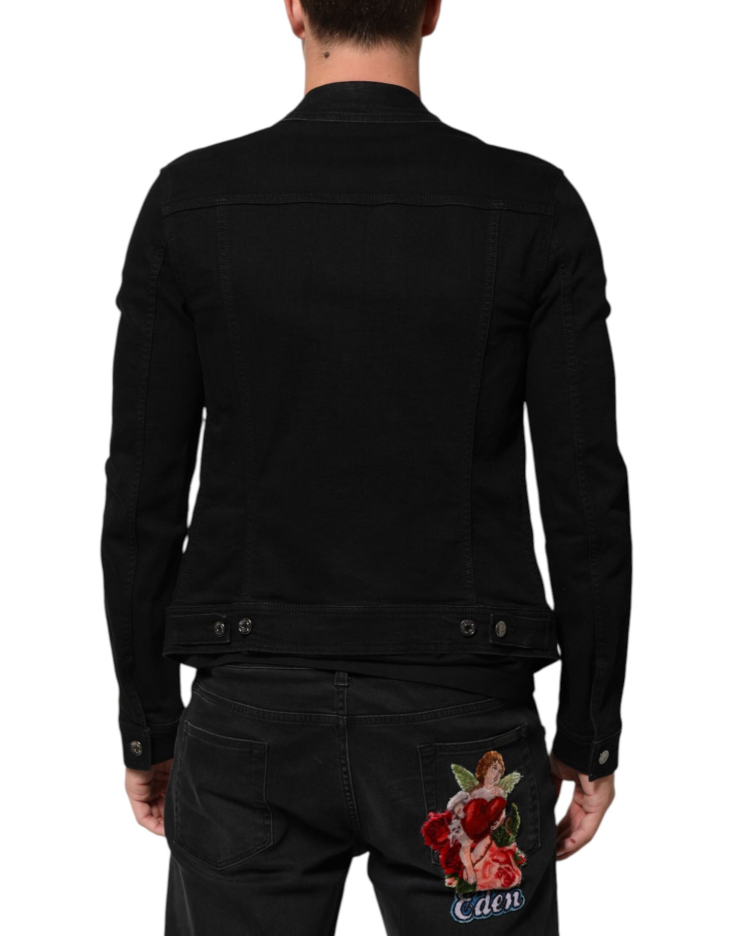 Dolce &amp; Gabbana – Schwarze Jeansjacke aus Baumwoll-Stretch mit Knöpfen