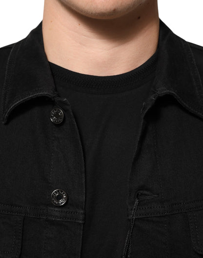 Dolce &amp; Gabbana – Schwarze Jeansjacke aus Baumwoll-Stretch mit Knöpfen