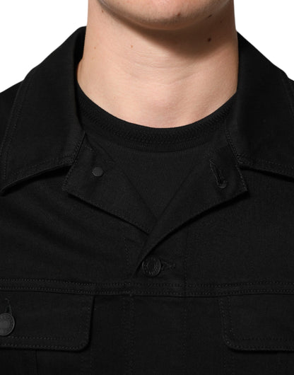Dolce &amp; Gabbana Giubbotto-Jacke aus schwarzem Baumwoll-Denim mit Stretch
