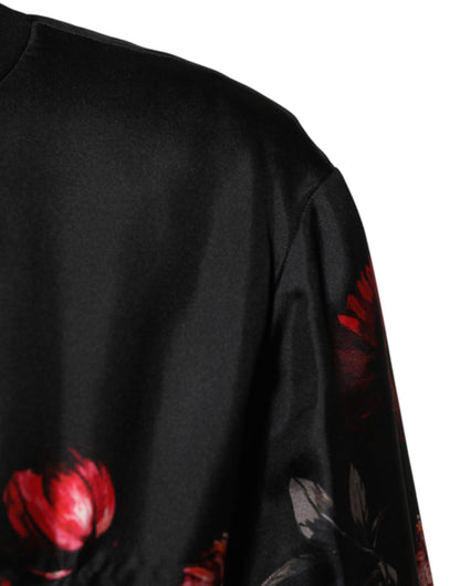 Dolce &amp; Gabbana – Bomber-Blousonjacke aus Seide mit Blumenmuster in Schwarz und Rot