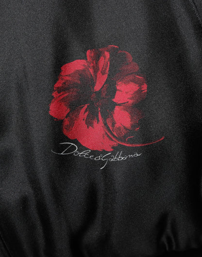 Dolce &amp; Gabbana – Bomber-Blousonjacke aus Seide mit Blumenmuster in Schwarz und Rot
