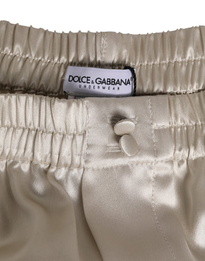 Dolce &amp; Gabbana Beige Seidensatin Elastische Herren Boxershorts Bademode