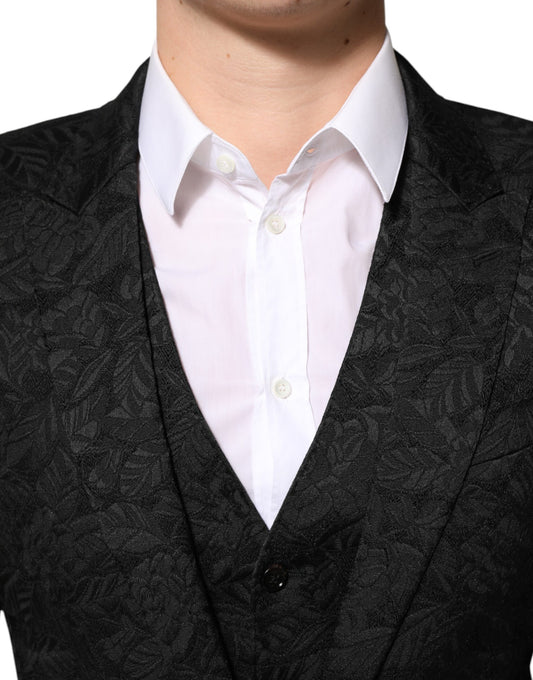 Dolce &amp; Gabbana Schwarzer 3-teiliger Brokat-Jacquard-Anzug MARTINI