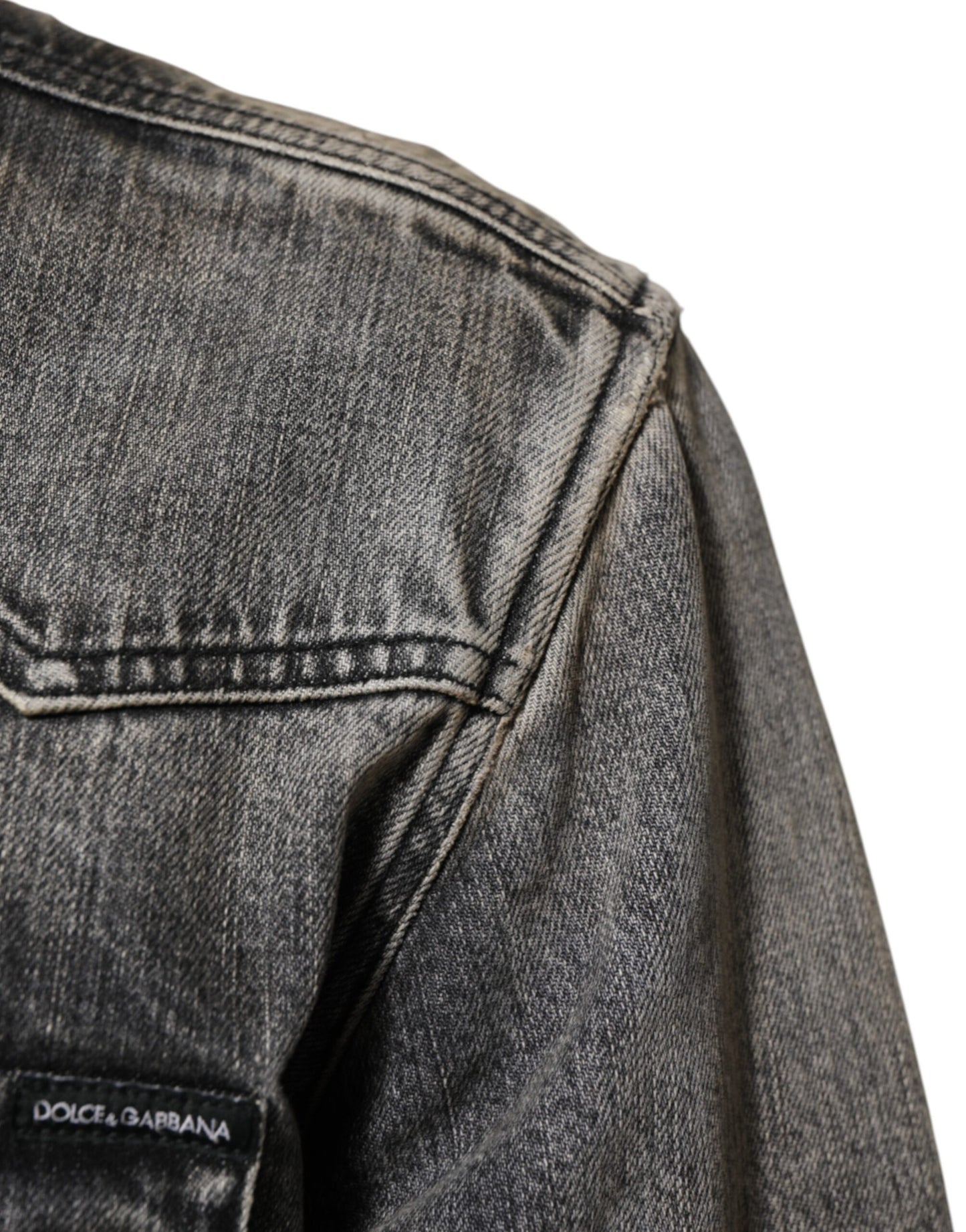 Dolce &amp; Gabbana – Freizeithemd mit langen Ärmeln und Druckknöpfen aus verwaschener Baumwolle in Schwarz