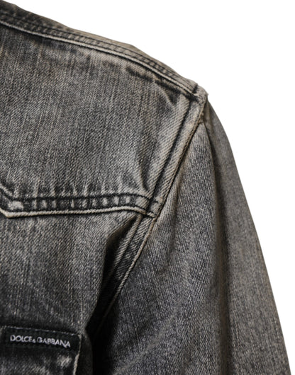 Dolce &amp; Gabbana – Freizeithemd mit langen Ärmeln und Druckknöpfen aus verwaschener Baumwolle in Schwarz