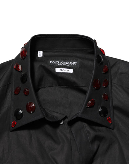 Dolce & Gabbana Black Cotton Embellished Collar Men’s Shirt