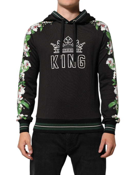 Dolce &amp; Gabbana – KING – Kapuzenpullover mit Blumenkrone und Logo in Schwarz mit Orchideenmuster