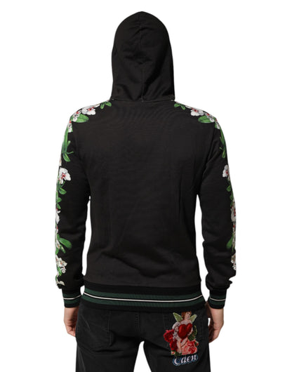 Dolce &amp; Gabbana – KING – Kapuzenpullover mit Blumenkrone und Logo in Schwarz mit Orchideenmuster